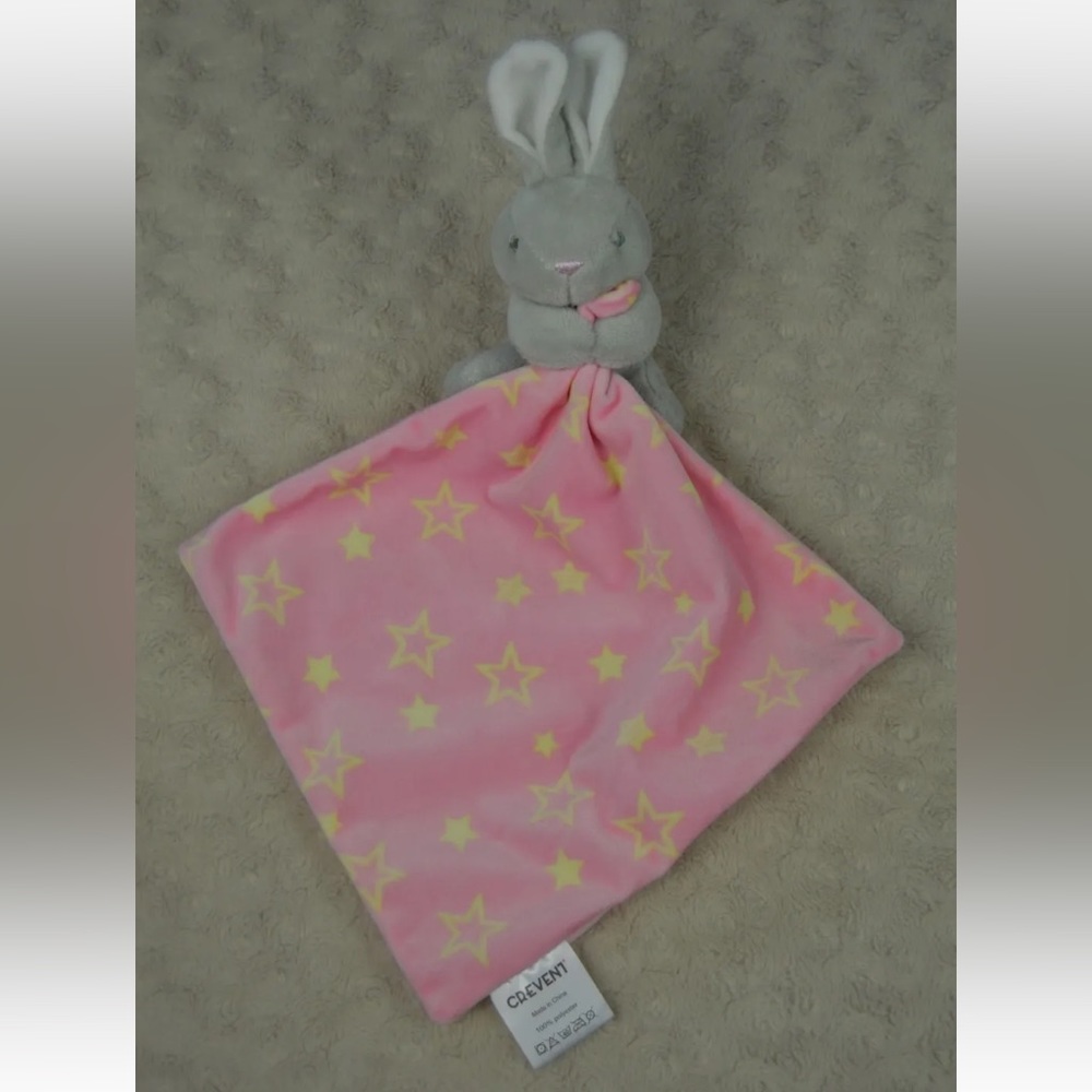 Crevent Bunny Rabbit Lovey Security Blanket Pink Yellow Stars Gray White Plush